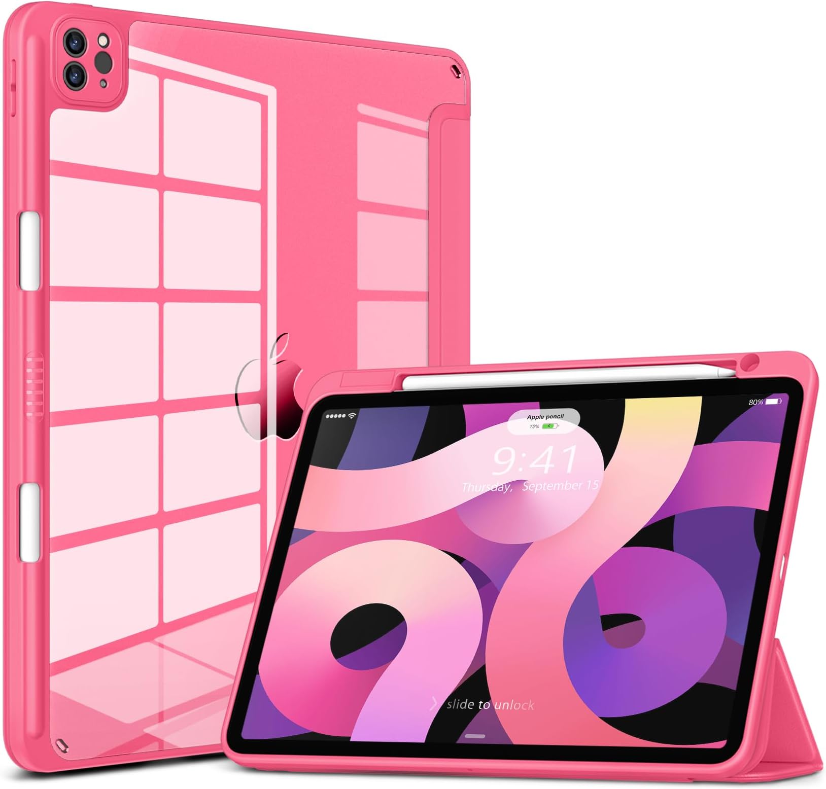 DTTOCASE for iPad Pro 11 Inch 4th/3rd/2nd/1st Generation Case, iPad Air 11-inch / 5th / 4th Generation Case with Clear Back,Pencil Holder,Auto Sleep/Wake,Camera Protection,Watermelon