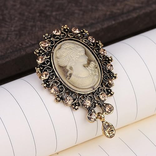 Miniatura 2 de lureme Cameo de belleza victoriana elegante vintage con broche de cristal (br000017)