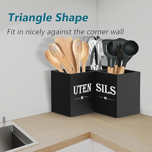 Miniatura 3 de Suli Soporte extra grande para utensilios de cocina con 3 compartimentos, organizador de utensilios de esquina para encimera, organizador de
