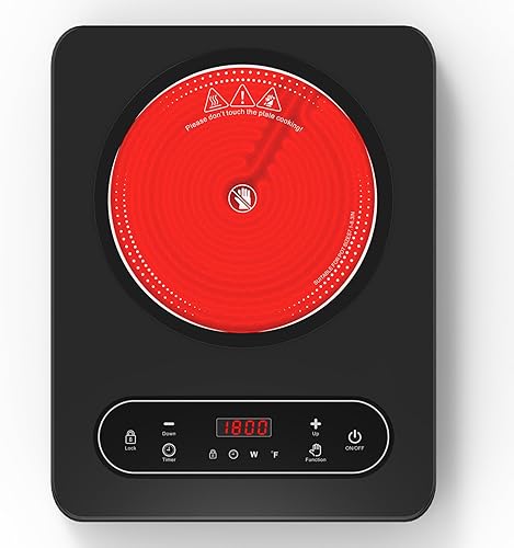 VBGK Cocina eléctrica de un solo quemador, estufa eléctrica de 110 V 1800 W con control táctil LED, 10 niveles de potencia, 4 horas, bloqueo de