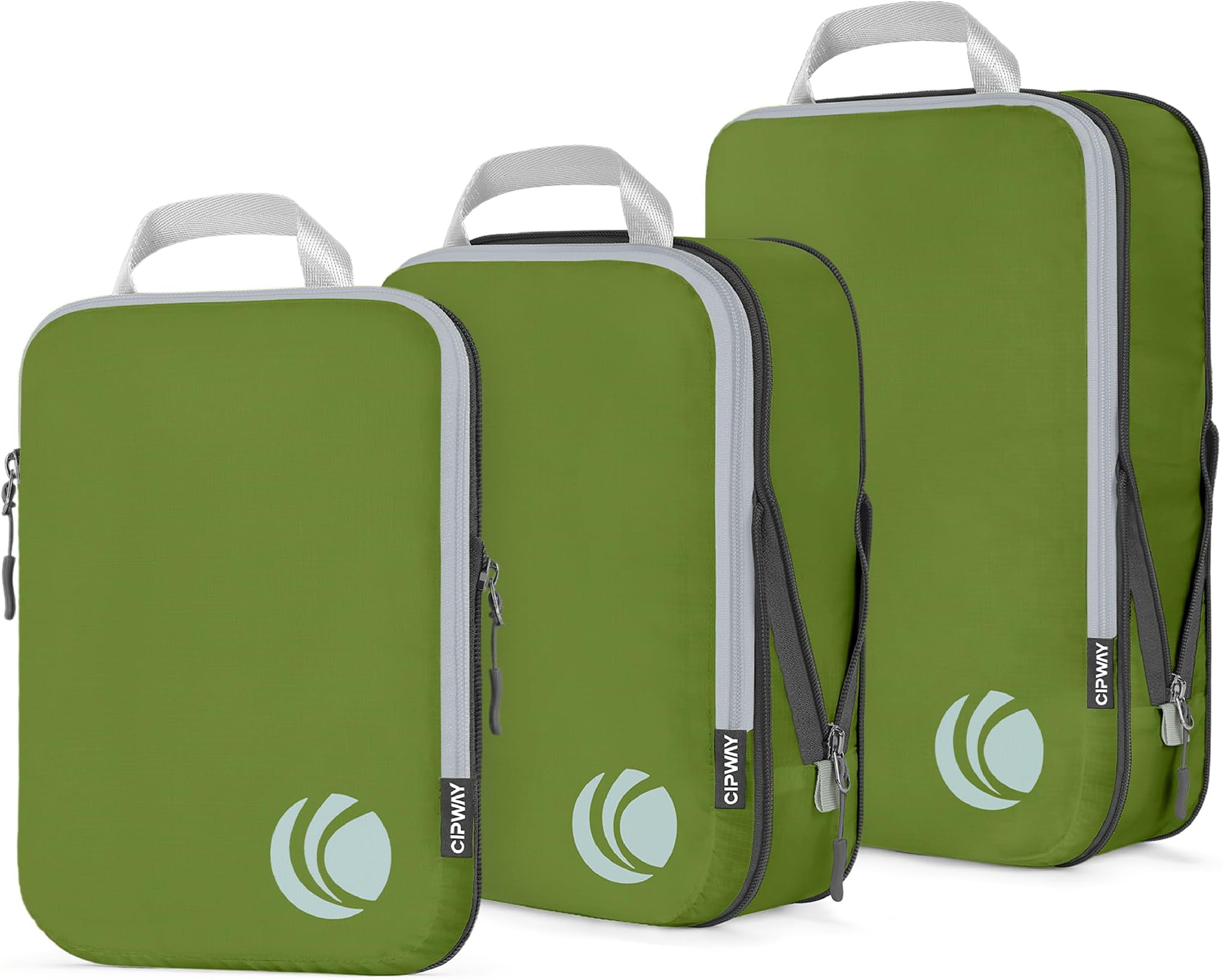 Cipway Compression Packing Cubes, 3 Set Ultralight Compressible Expandable Travel Organizers for Suitcase, Carry-On Luggage & Backpack (Green)