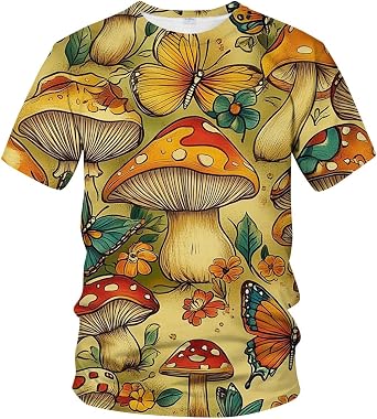 Funny Mushroom Shirt for Men Short Sleeve Novelty Hippie Graphic T-Shirt Tee