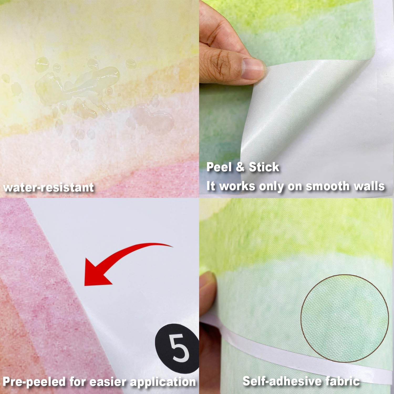 funlife Grandi Arcobaleni Adesivi Murali Soffice Effetto Tessuto, Acquerello Arcobaleno Adesivi da Parete, Sticker da Muro per Bambini Ragazze Camerette Camera da Letto Asilo Nido Decorazione