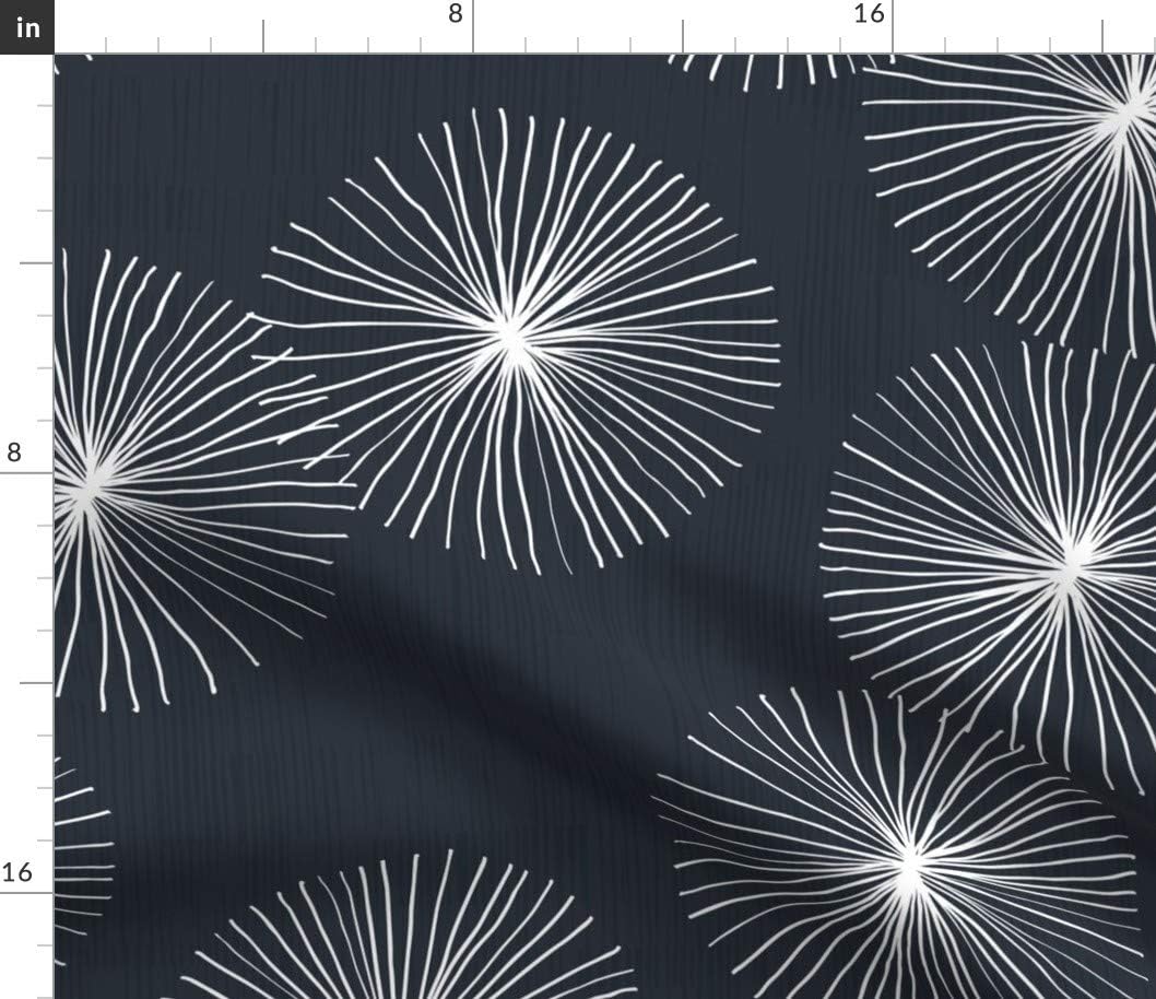 Spoonflower Fabric - Dandelions Navy Black Dark Grey Blue Dandelion Floral Retro Modern Mod Printed on Petal Signature Cotton Fabric by The Yard - Sewing Quilting Apparel Crafts Decor