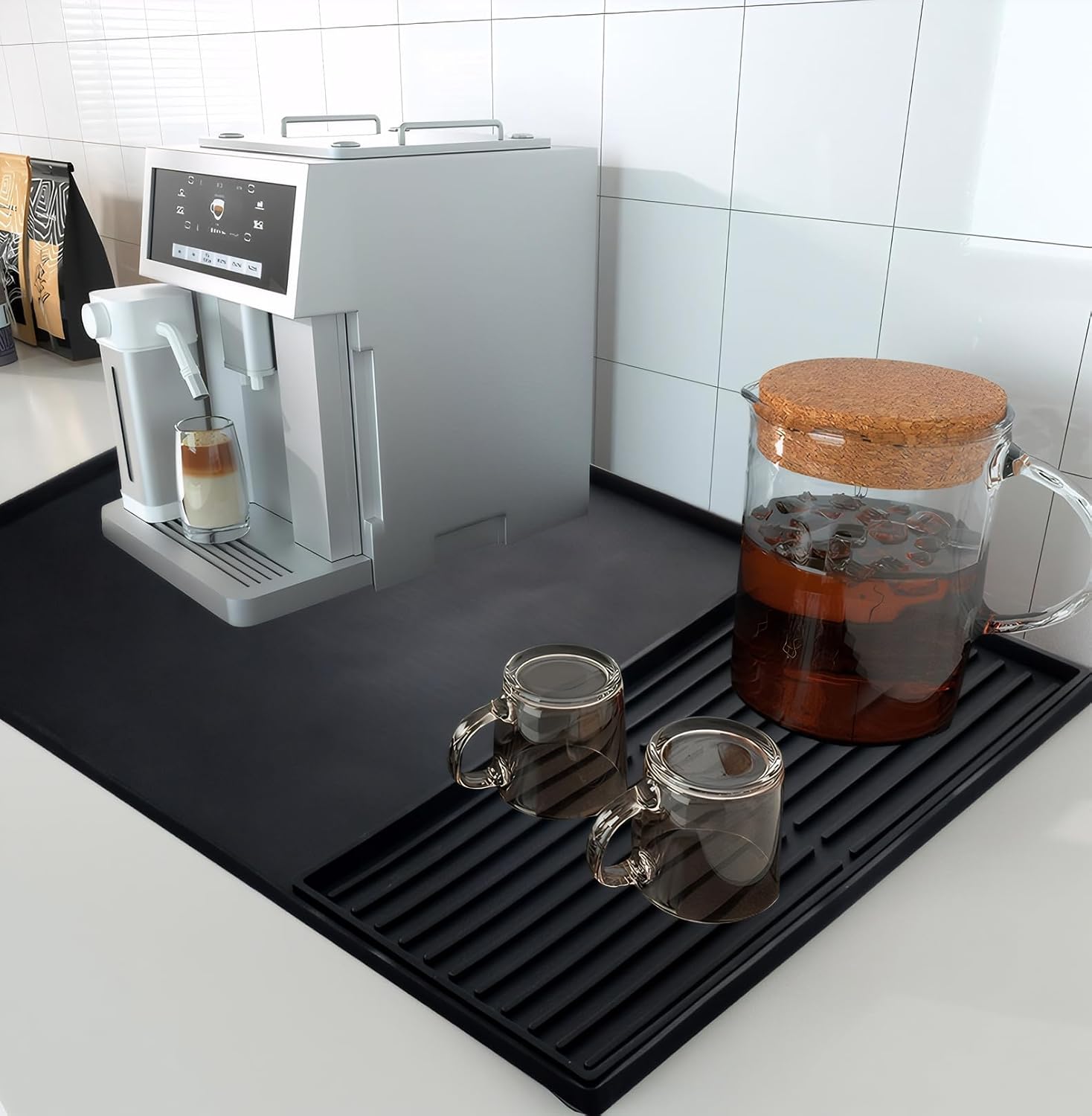 Coffee Bar Mat for Countertop, Emptycolor Heat Resistant Non-Slip Silicone Coffee Maker Station Mat for Counter, Waterproof Espresso Machine Mat image 2