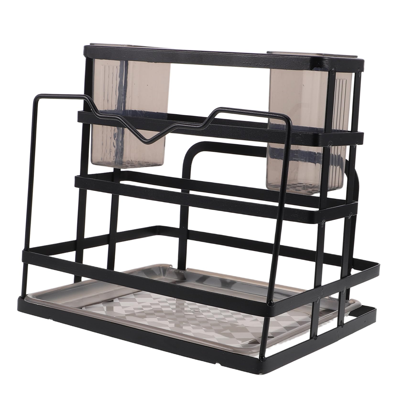 Organizer Cucina in Acciaio Carbonio Nero Porta Coltelli e Taglieri con Vassoio Gocciolatoio Integrato Porta Spugna e Bacchette Multifunzione per Risparmio Spazio su Piano Cucina
