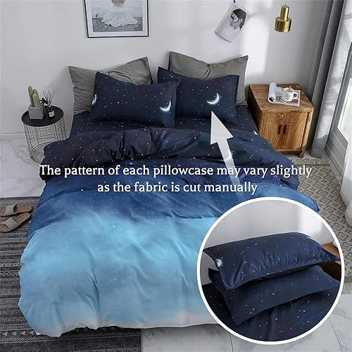 Miniatura 3 de HYPREST - Juego de funda de edredón azul tamaño King, diseño de luna de estrellas y lunas, diseño de enfriamiento, estética de verano, funda de