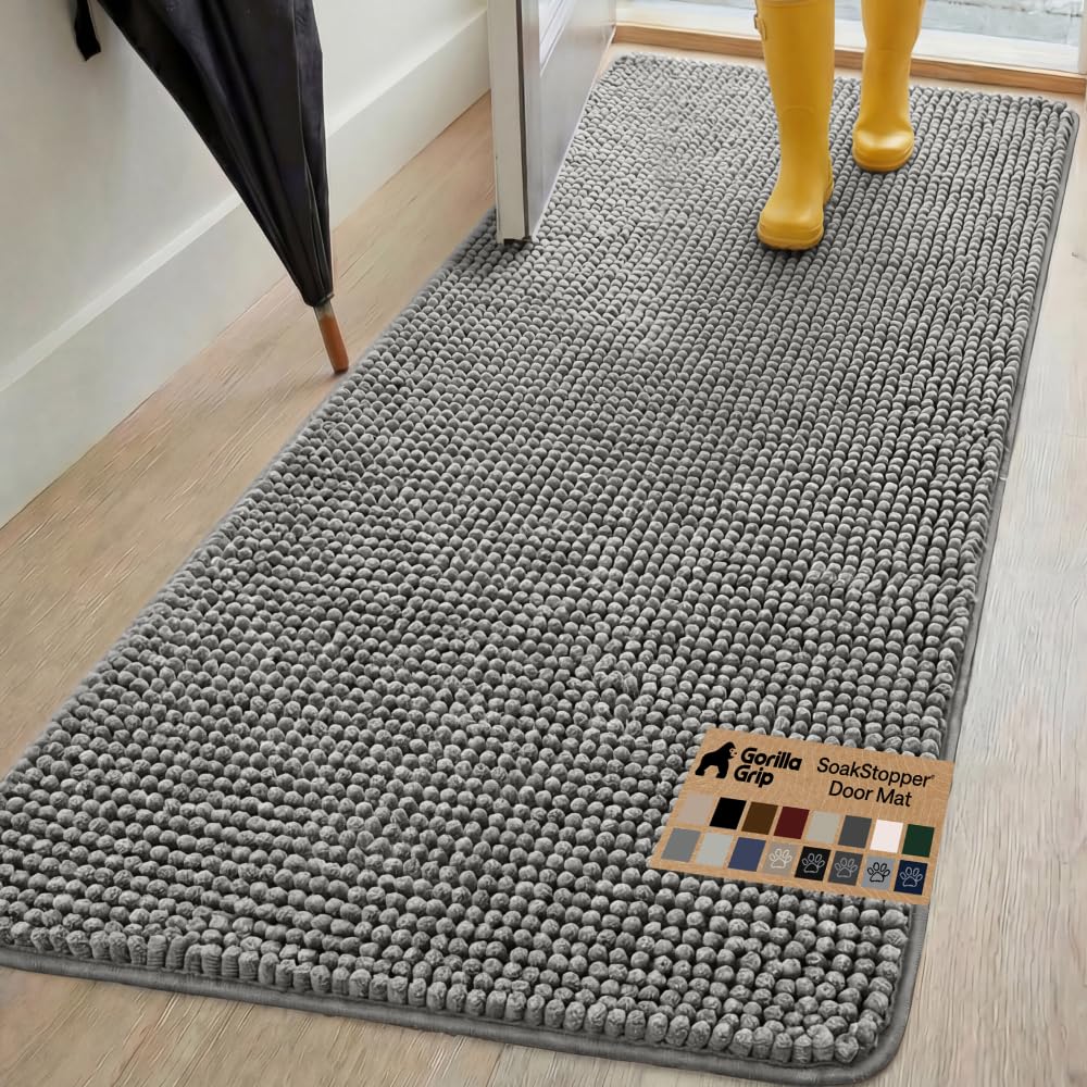 GORILLA GRIP SoakSTOPPER Dog Door Mat, Machine Wash and Dry, 70x24 Gray