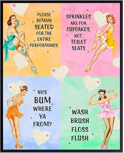Pinup - Decoración de baño para mujer, arte de pared de baño, divertida decoración retro de los años 50 para el hogar, tocador o baño, bonito regalo