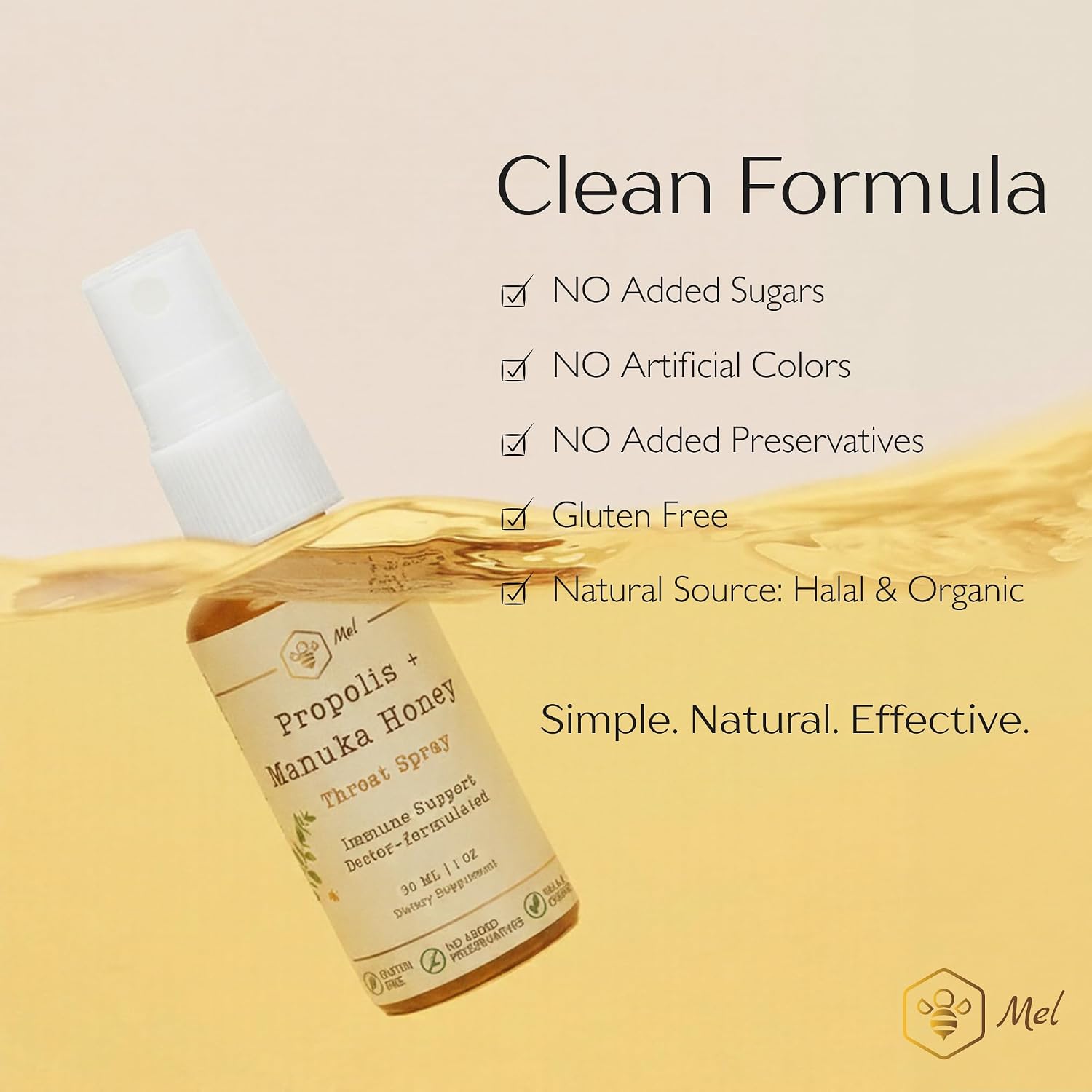Propolis Throat Spray with Manuka Honey & Bee Propolis By Mel Honey, Soothing Throat Comfort, Immune Support, Gluten-Free, Alcohol-Free, Non-GMO, Keto, 1.01 fl oz