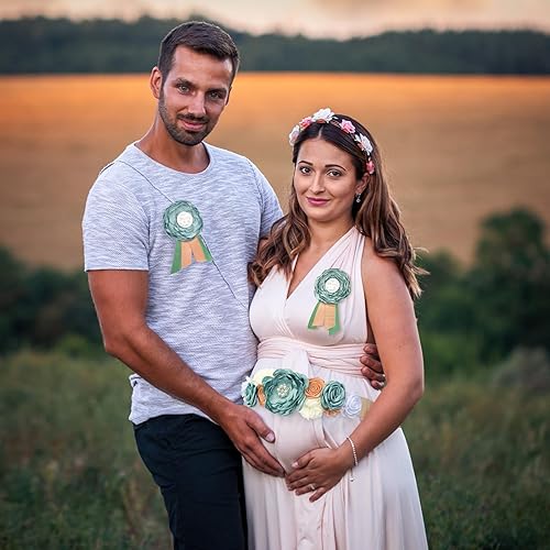Miniatura 6 de Juego de fajín y ramillete de maternidad verde salvia, para mamá para ser papá para ser ramillete, decoración de baby shower, banda de recuerdo,