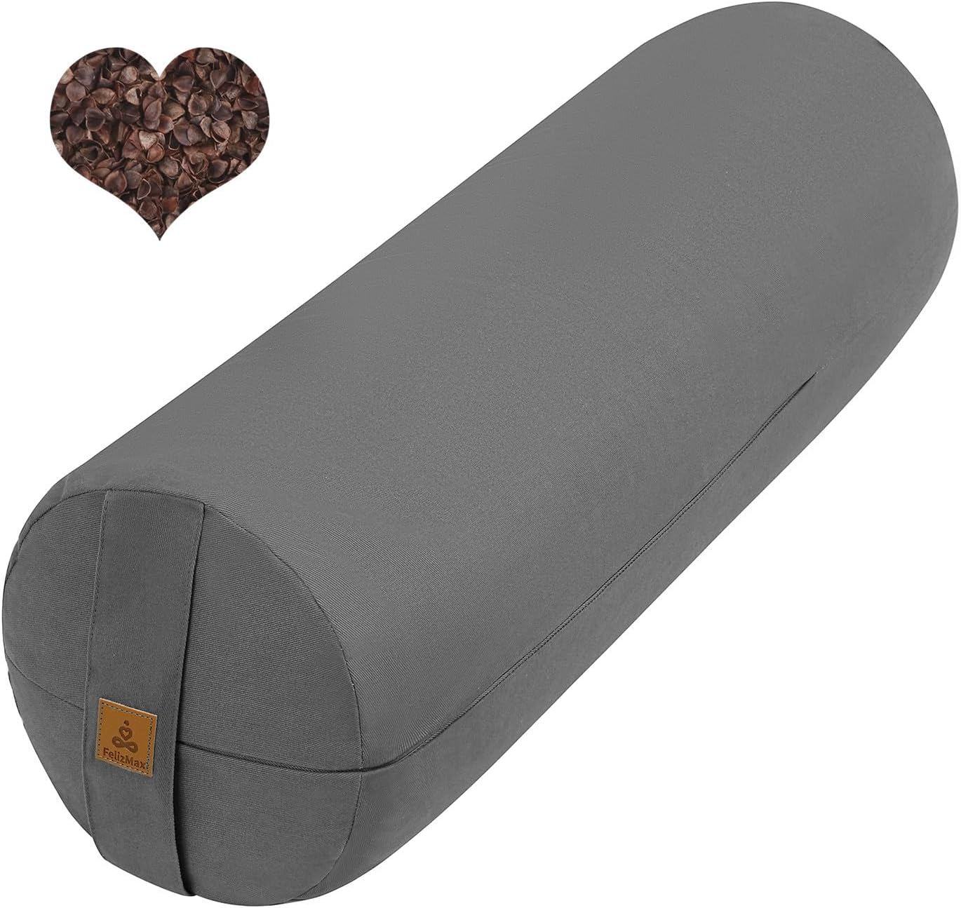 Organic Buckwheat Bolster(24X9 in) Yoga Bolster Supportive Yoga Cushion for Restorative Yoga Accessories Meditation Pillow Reading Pillow Floor Pillow Large Round Cylinder