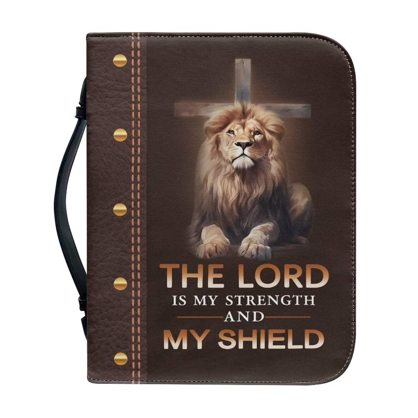 Talayituse Bible Covers for Women Men PU Leather Bible Case Bible Bag Tote Book Carrying Case Christian Bible Accessories, Lion Cross - the Lord is My Strength, L — image 1