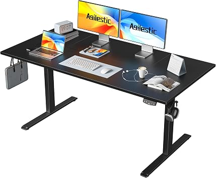 Agilestic Height-Adjustable Electric Desk, 160x80 cm Sit-Stand Office Desk, Computer Desk with Memory Function, Standing Desk, Gaming Desk, Black