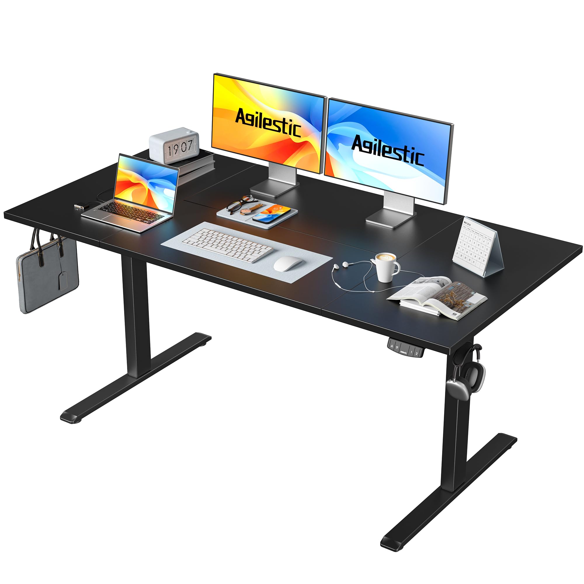 Agilestic Height-Adjustable Electric Desk, 160x80 cm Sit-Stand Office Desk, Computer Desk with Memory Function, Standing Desk, Gaming Desk, Black