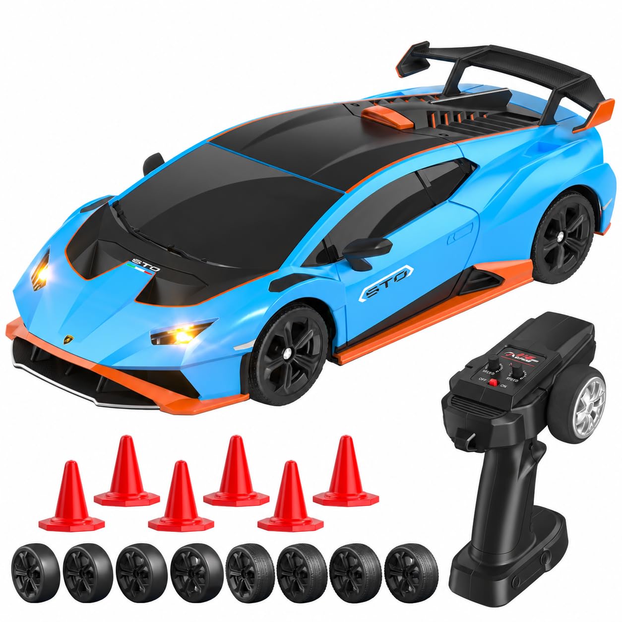Lamborghini Ferngesteuertes Auto ab 6-12 Jahre, 1:24 RC Drift Auto 25KM/H | 4WD Vollproportionale Drosselklappe, Einstellbare Geschwindigkeit und Lenkwinkel, Spielzeug Geschenke Jungen 6 7 8 9 10 11 12