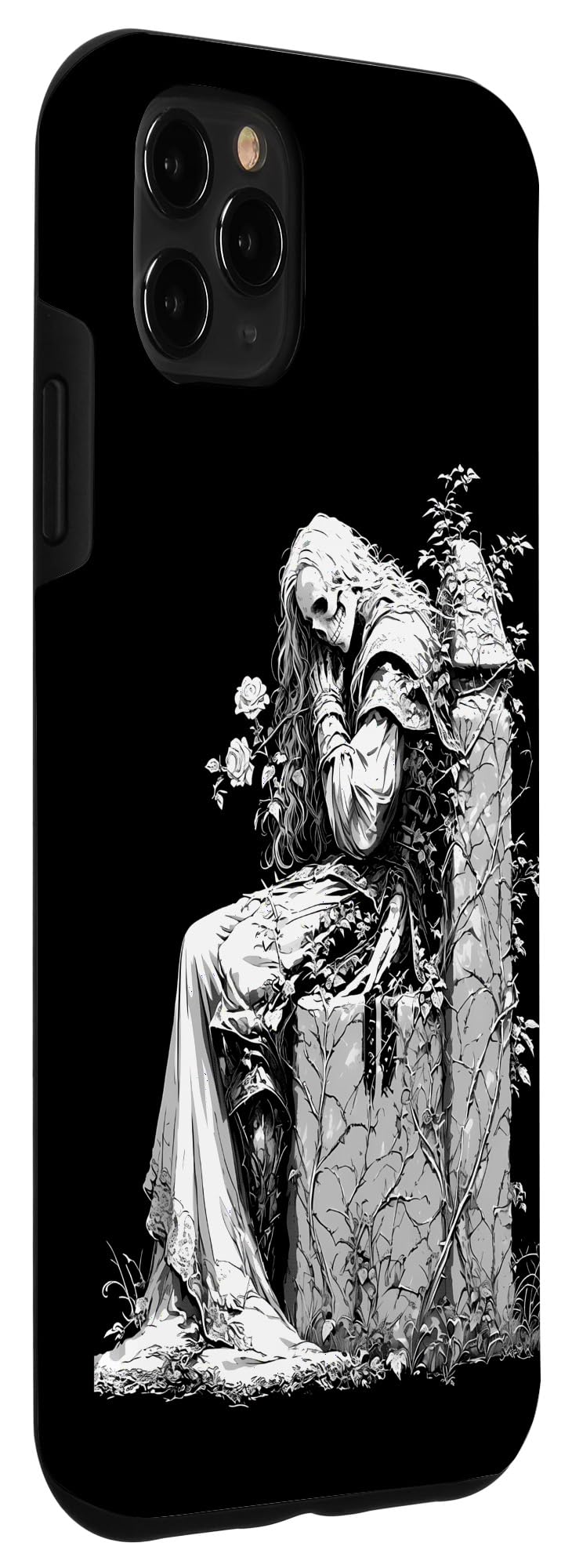 iPhone 11 Pro Max Satanic Skull Rose Gothic Skeleton Holding Rose Case - Image 3