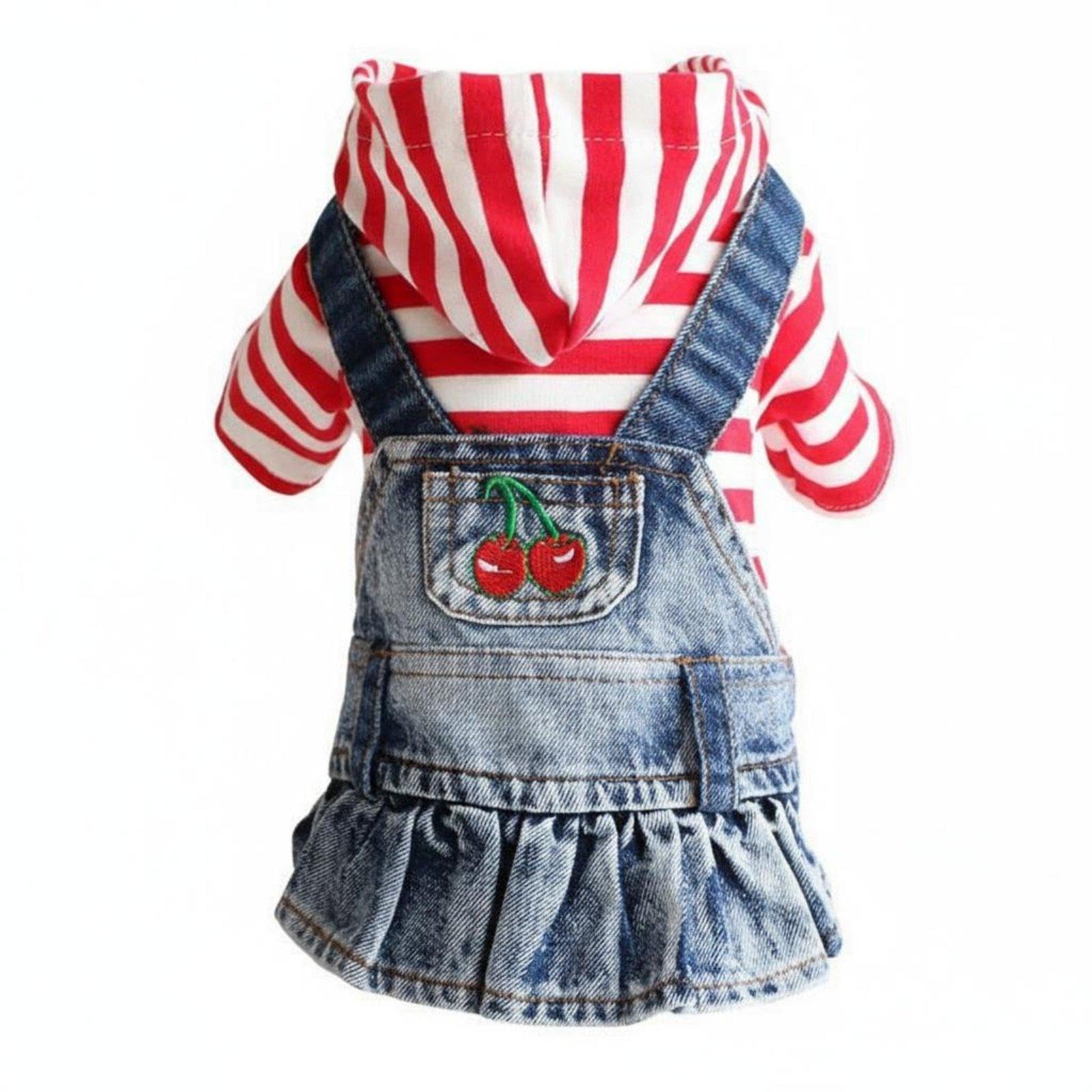 STYLEHEAVEN Denim Dog Dress Ruffled Hem Puppy Cherry Embroidered Skirt Comfortable Suitable Pet Denim Overall Dress for Dogs, Special Occasions XXL|Pet Supplies| Dog Supplies| Clothing &-image-12