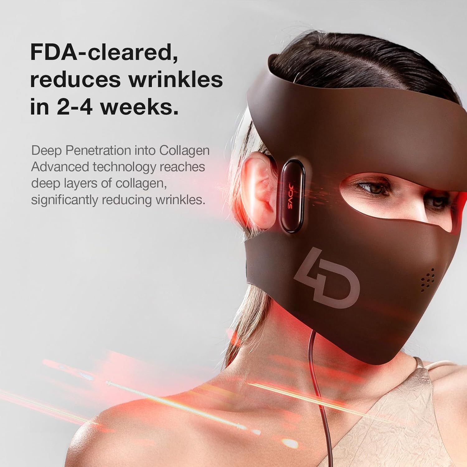 JOVS Red Light Therapy Mask for Face, LED Light Therapy Mask with 4D Laser & FPT Narrow-Beam Technology, 6× More Powerful than LED, 660/850/940/1064nm for Precision Anti-Wrinkle,Brown