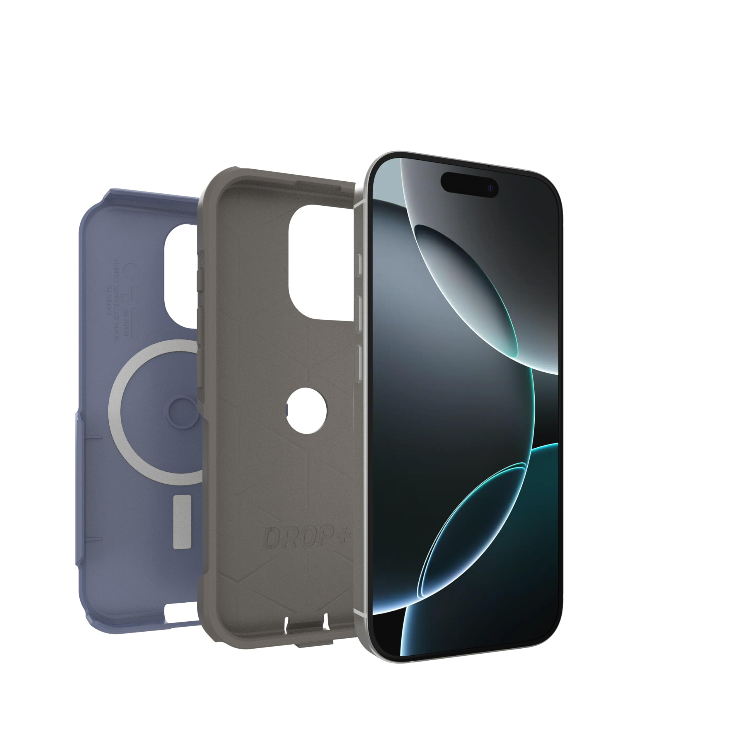 OtterBox Funda MagSafe para iPhone 16 Pro (Solamente), Serie Commuter MagSafe, orquídea especiada (Azul y Gris), imanes Integrados, Delgada y Resistente, fácil de Usar, con protección de Puerto
