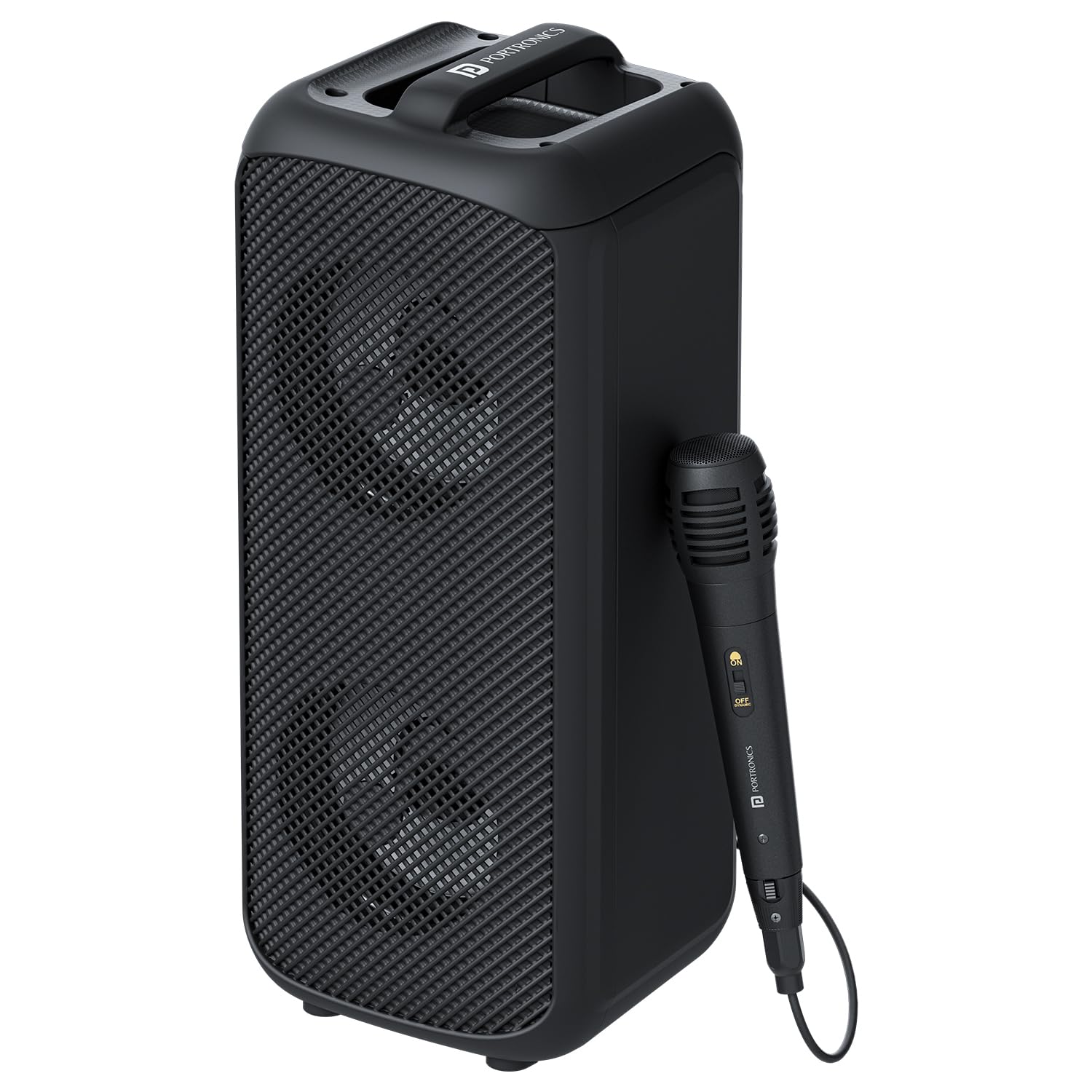 Portronics Rumble 25W Portable Bluetooth Speaker with Wired Karaoke Mic, Upto 5 Hours Playtime, Bluetooth V5.3, Dual Dynamic Driver, TF Card Slot, AUX in/USB in Port, Type C Fast Charging(Black)