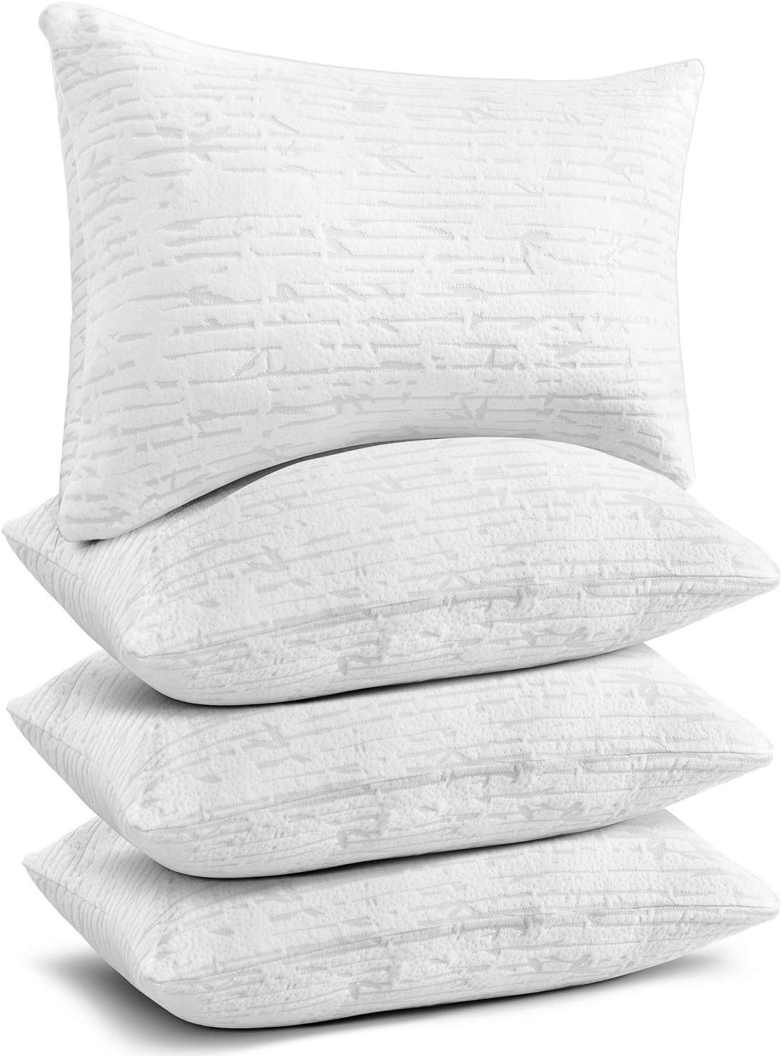Clara Clark Shredded Memory Foam Pillow Queen, Pillow for Sleeping, Adjustable Memory Foam Pillow with Washable Case, Firm Memory Foam Pillow Set of 4