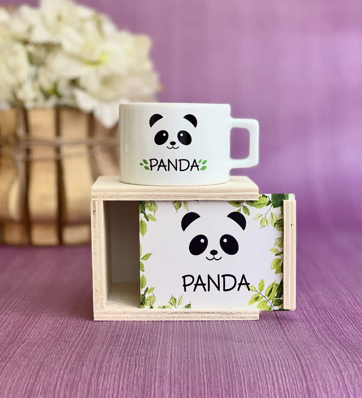 giftmoda Ahşap Kutusunda Sevimli Panda Kupa Bardak