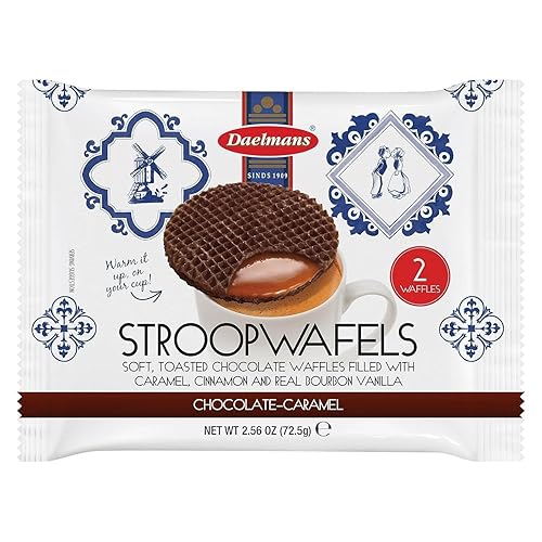 Daelmans Duo Chocolate Caramel Stroopwafel, 2.56 onzas - 12 por caja.