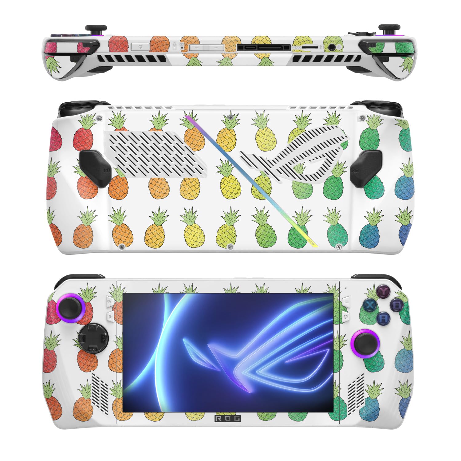 MightySkins Glossy Glitter Skin Compatible with Asus ROG Ally - Rainbow Pineapples | Protective, Durable High-Gloss Glitter Finish | Easy to Apply