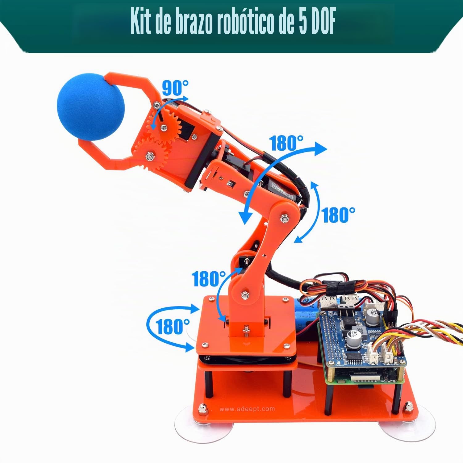 Adeept Kit de brazo robótico 5-DOF para Raspberry Pi 4 B 3 B+ B A+, programable DIY Coding STEM Educativo Brazo Robot de 5 ejes con código Python y tutoriales (PDF) (naranja)