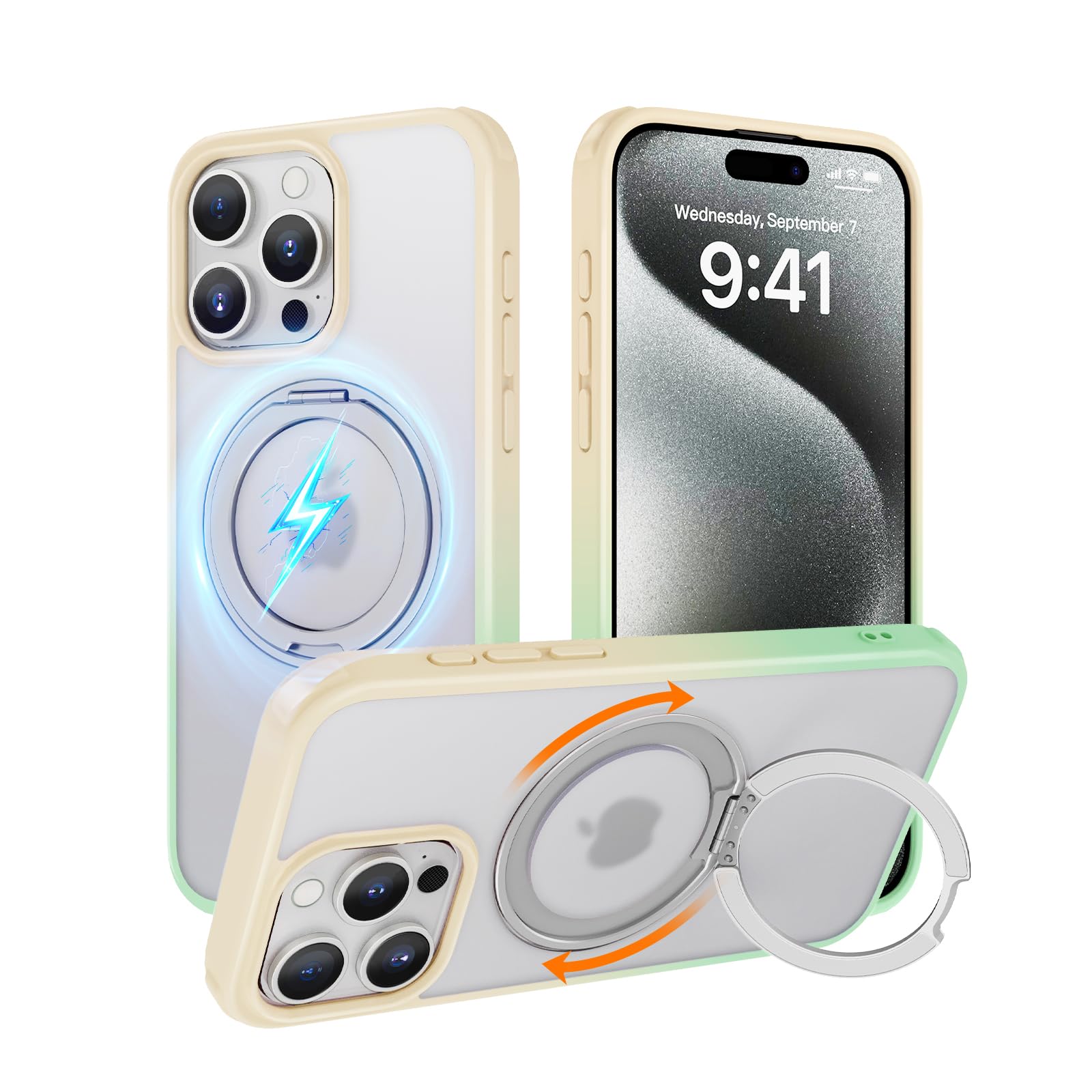 iPhone 15 Pro Max 用　ケース　回転スタンド　ワイヤレス充電 Amazon.co.jp: iPhone 15Pro Max 用 ケース 縦横両対応リング 360°回転