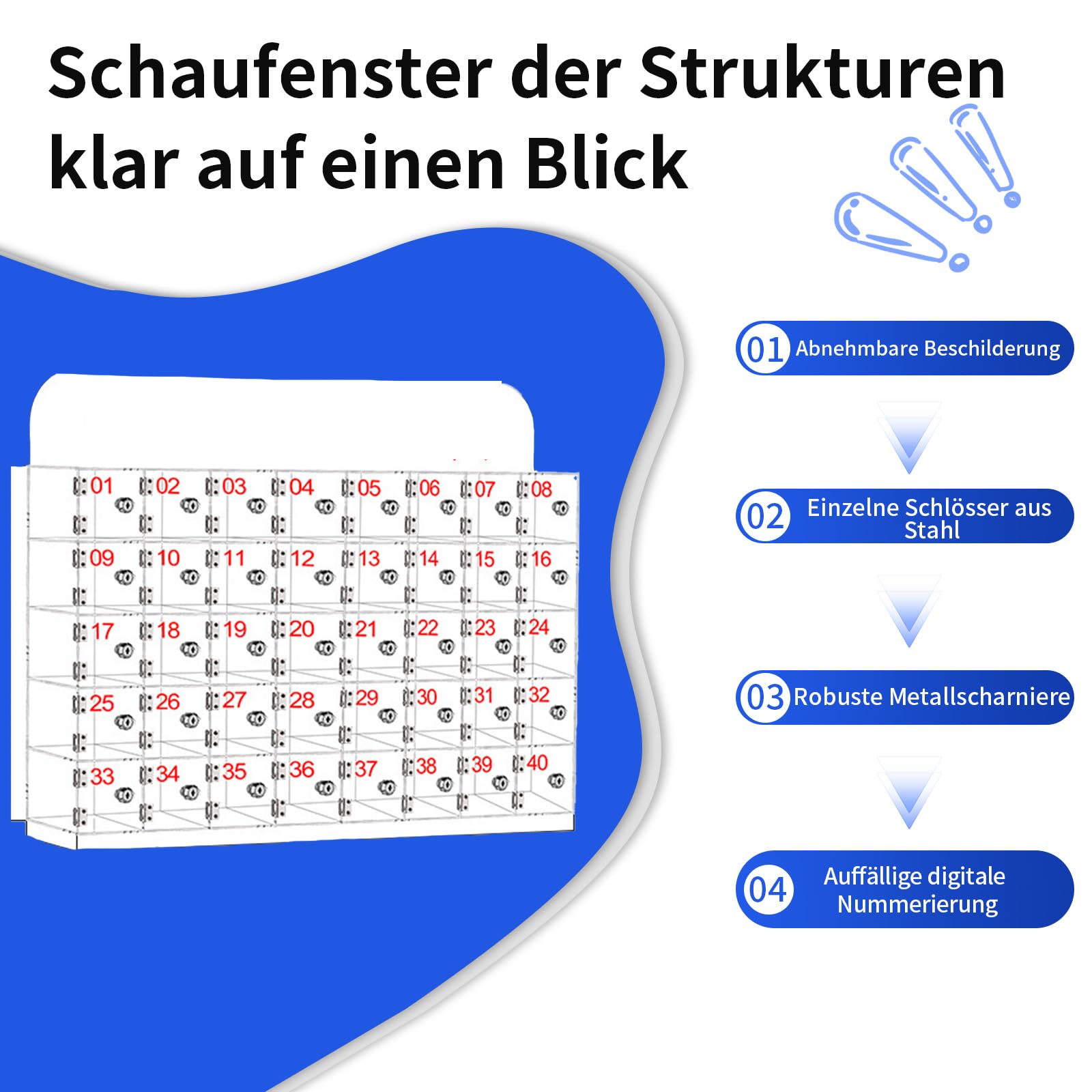 Handy-Schrank, Handy-Aufbewahrungsspind, 6/12/15/20/30/40/50/60 Fächer aus Acrylmaterial mit Türschlössern und Schlüsseln, Wandmontierter Schrank,für Büro, Schule, Klassenzimmer,4 Fächer