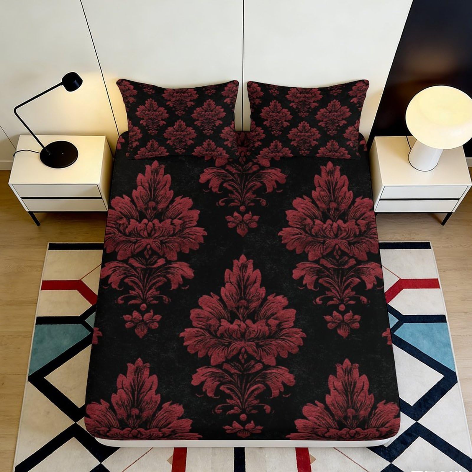 3D Printed Baroque Fitted Sheet Microfiber Deep Pocket Non-Slip Baroque Mattress Fitted Cover Washable Bedroom 200x200x25cm 90x200x25cm