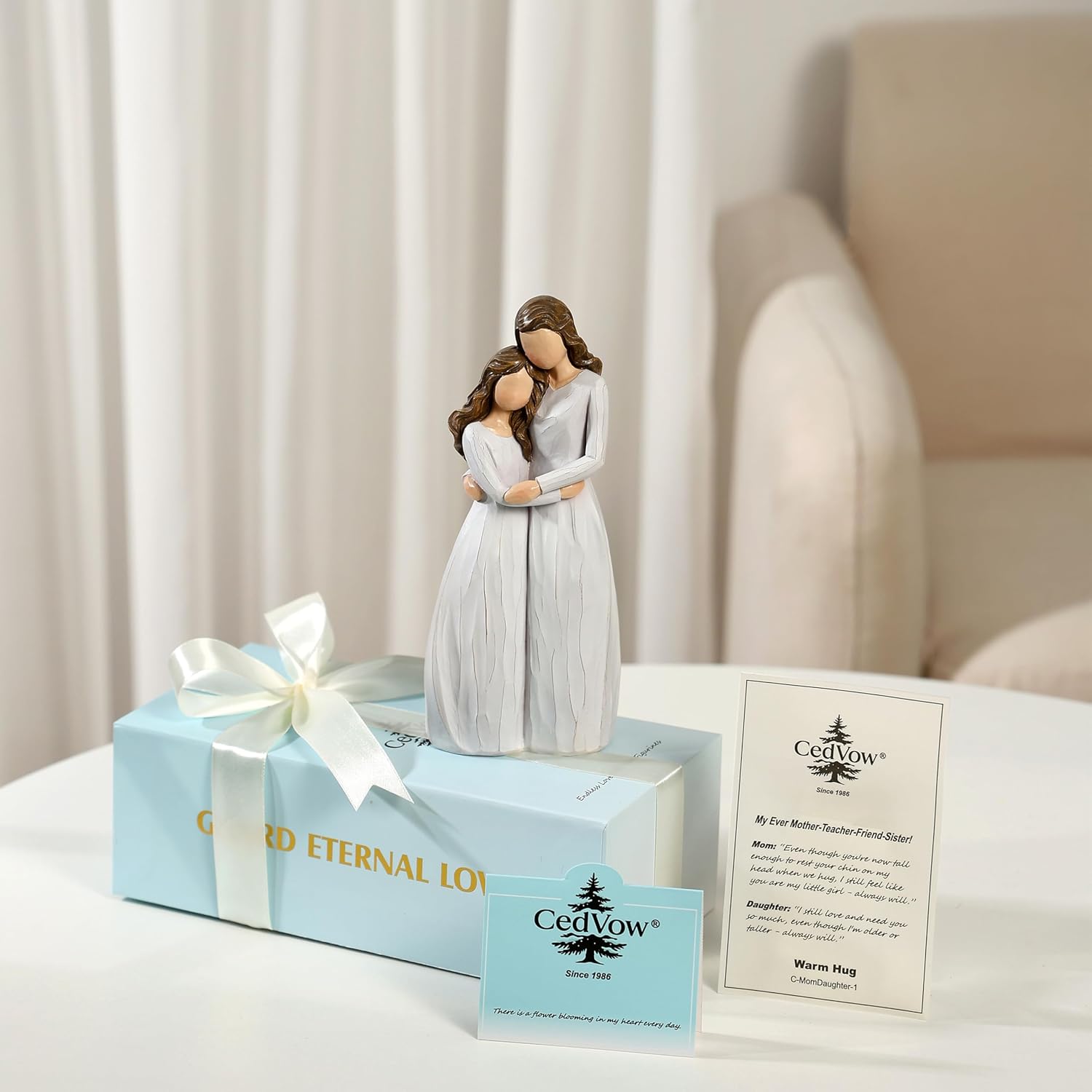 Warm Hug Mother's Day Figurine Figurines, Solid Resin Mother and Daughter Figure Figures Gifts for Mom Christmas Home Decor Statue Ideas Keepsake Statues,Luxury Gift Box with Ribbon &Card-7.7''