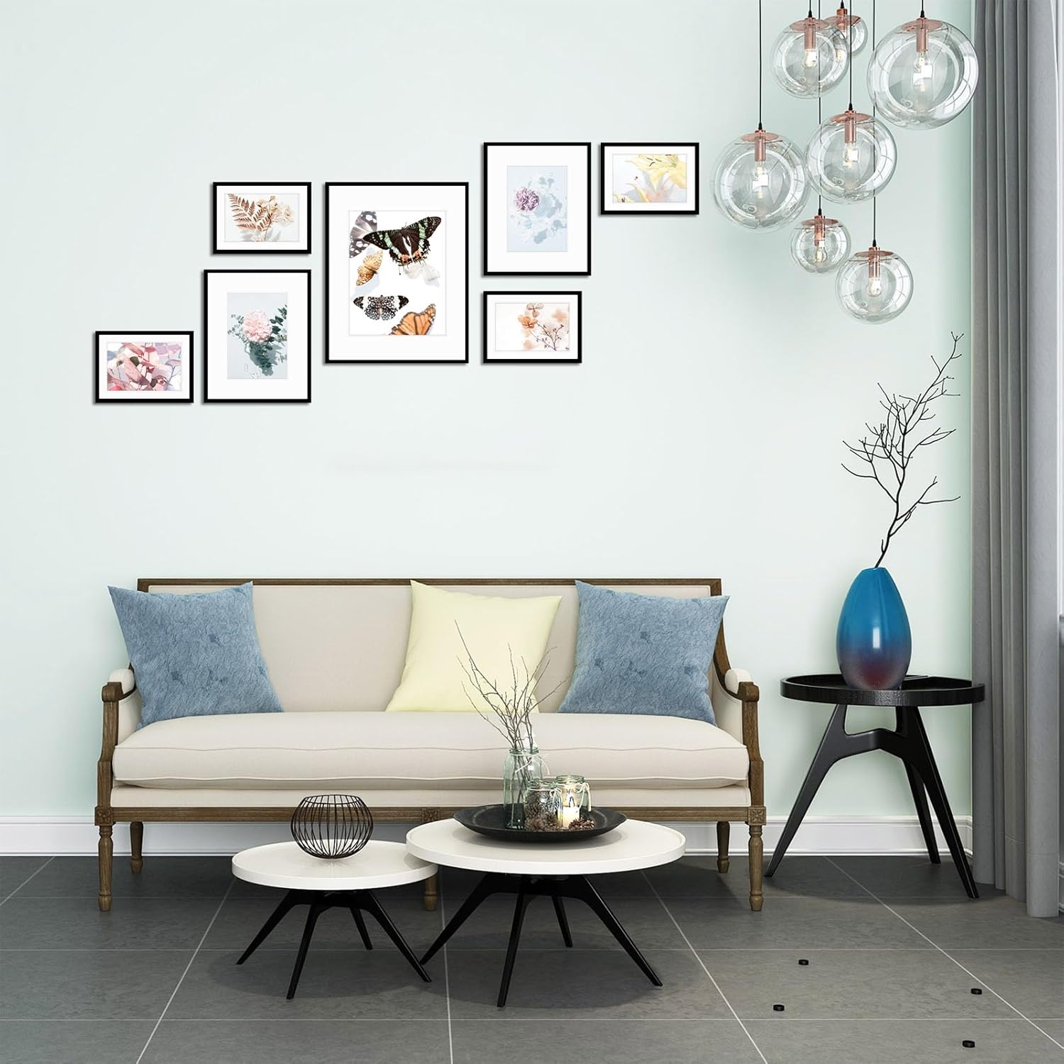 Golden State Art, Aluminum Gallery Wall Frame Set of 7 - Includes One 11x14, Two 8x10, and Four 5x7 - Metal Frames with Mat & Real Glass Cover for Elegant Home or Office Decor (Style 2, Black)