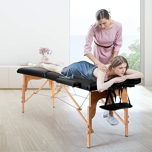 Miniatura 3 de Giantex Mesa de masaje portátil con pestañas, cama de masaje, cama de spa, altura ajustable con base facial y funda de transporte, mesa de tatuaje