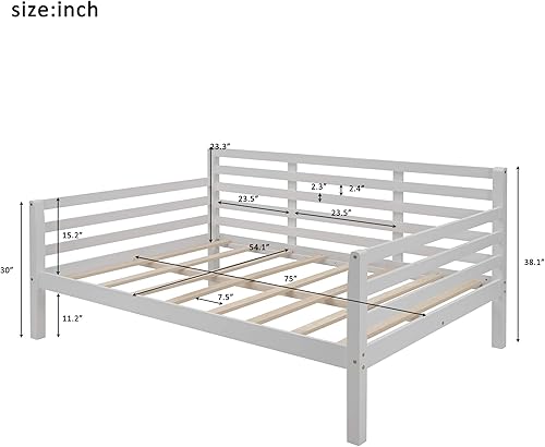 Miniatura 2 de Harper &amp; Bright Designs Marco de sofá cama de tamaño matrimonial, cama de día completo de madera con soporte de listones de madera, marco de cama
