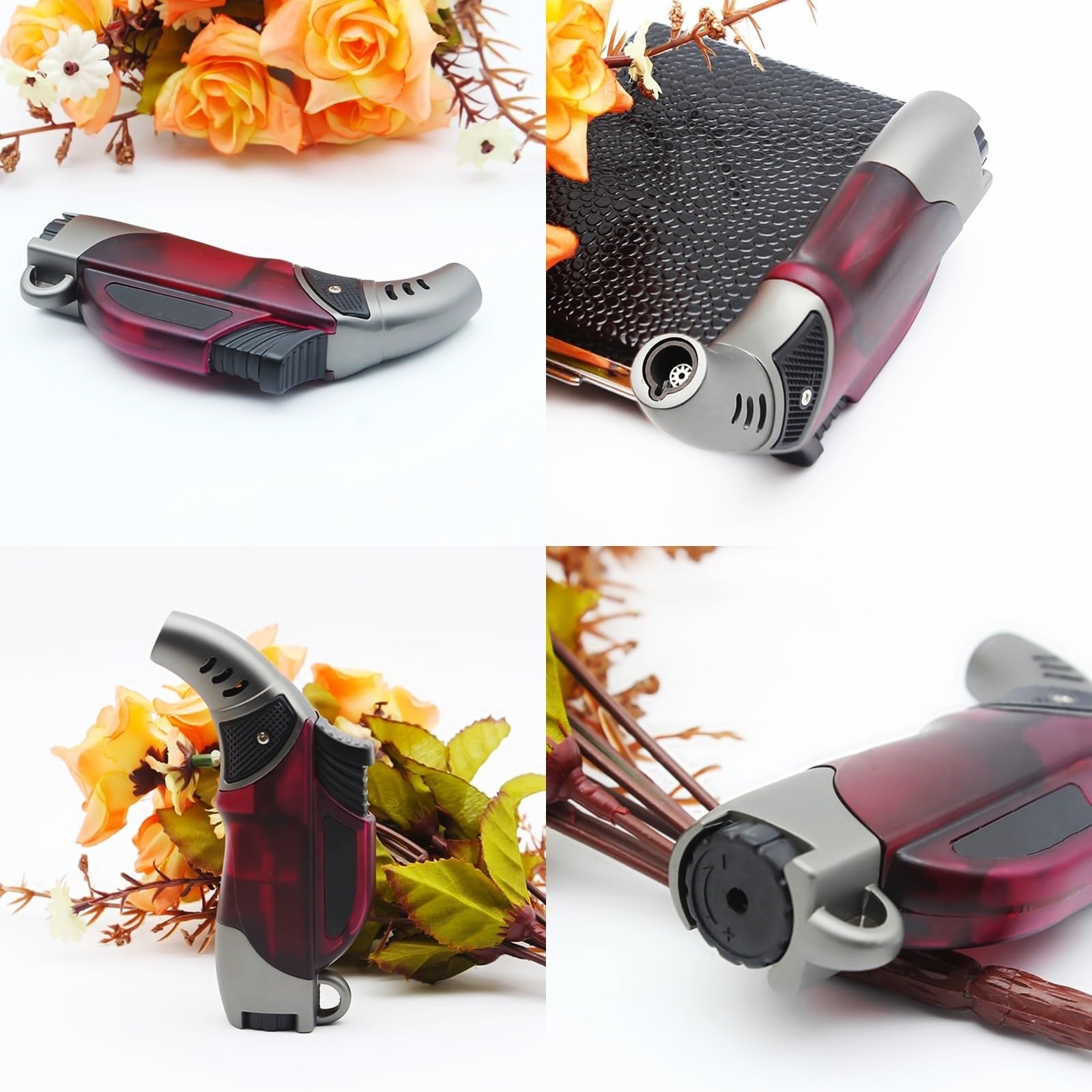 Briquet torche au butane, coupe-vent, rechargeable, flamme réglable, portable pour camping et randonnée, design durable (carburant non inclus)