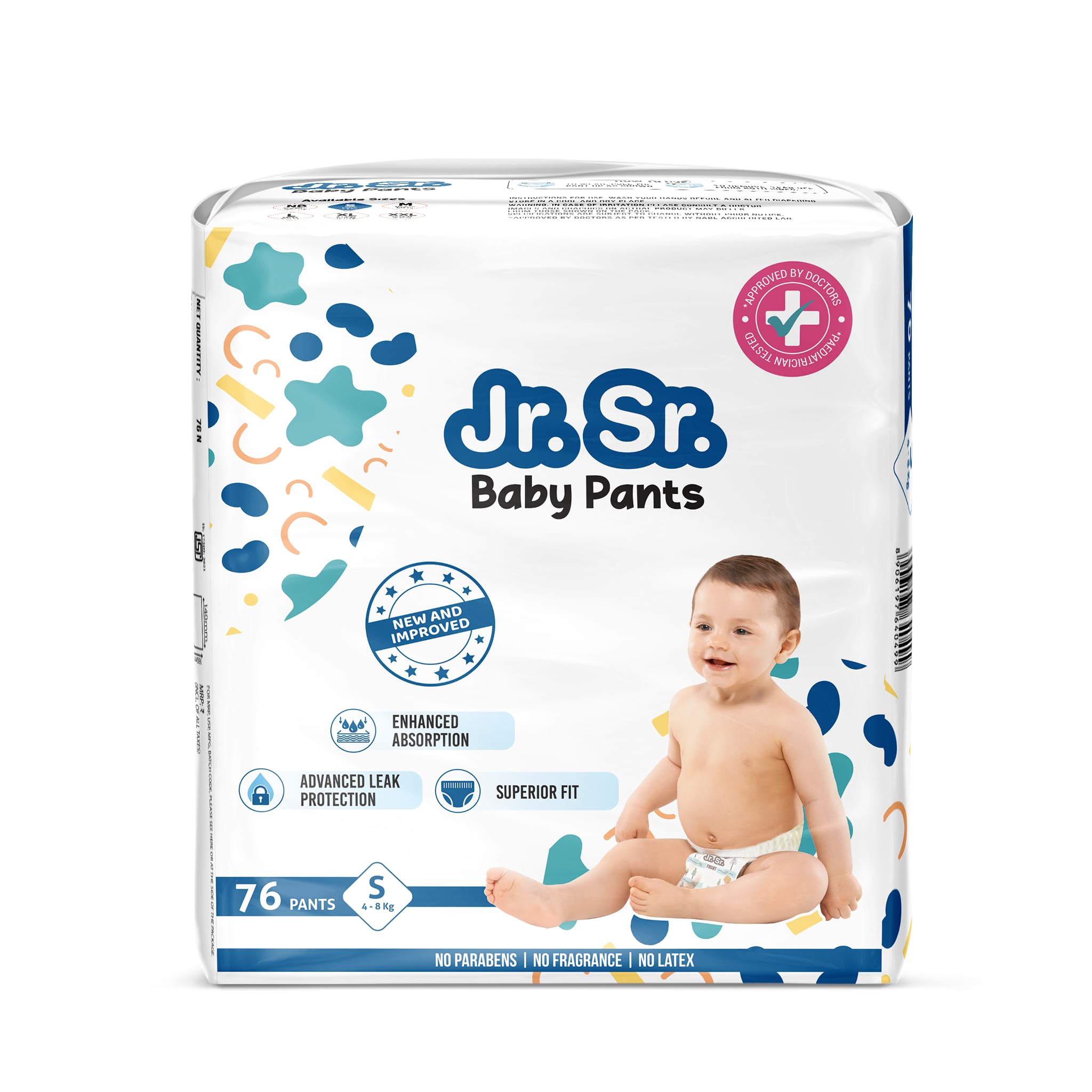 Jr. Sr. Baby Diaper Pants | Small (S) Size (4-8 kg), 76 Count | Pack of 1 | Upto 12 hr Absorption with Advanced Leak Protection | Safe For Babies Skin | Soft, Secure & Comfy-image-18