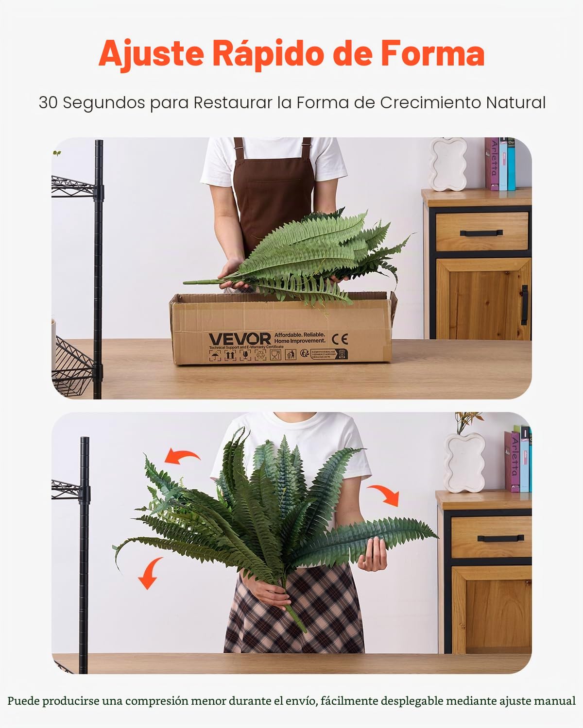 VEVOR Helechos Artificiales de Plástico, Diámetro Natural de 100-119 cm, Decoración de Pared con 88 Ramas, para Casa, Oficina y Exterior, Maceta no Incluida, 720 x 250 x 250 mm, Verde, 1 Pieza