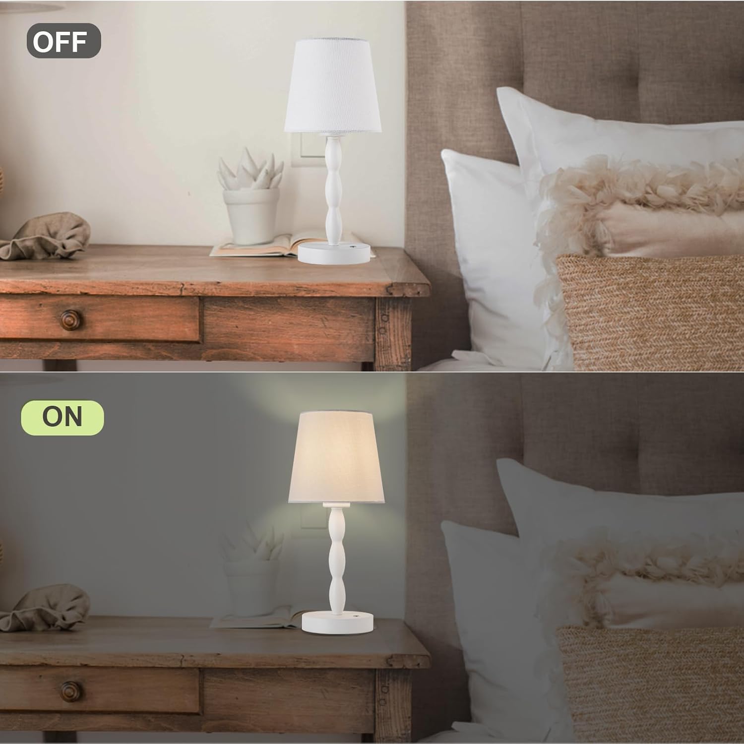 CASTLELIFE Portable Cordless Table Lamp,Touch Desk Lamp Rechargeable Battery Powered, 3-Level Brightness Stepless Dimmable Bedside Night Lamp,for Bedroom/Restaurant/Bars/Outdoor, Bulb Included, White