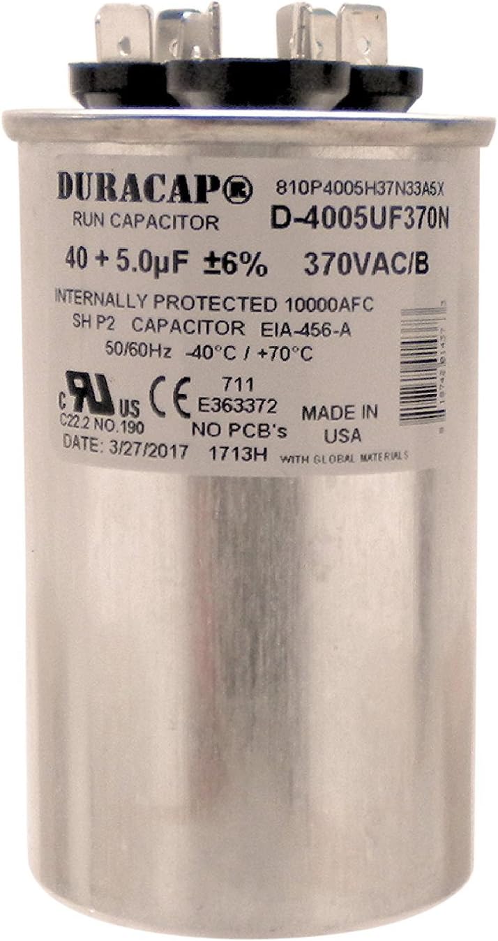 USA Run Capacitor 40+5 UF 40/5 MFD 370 VAC 2 Inch Round