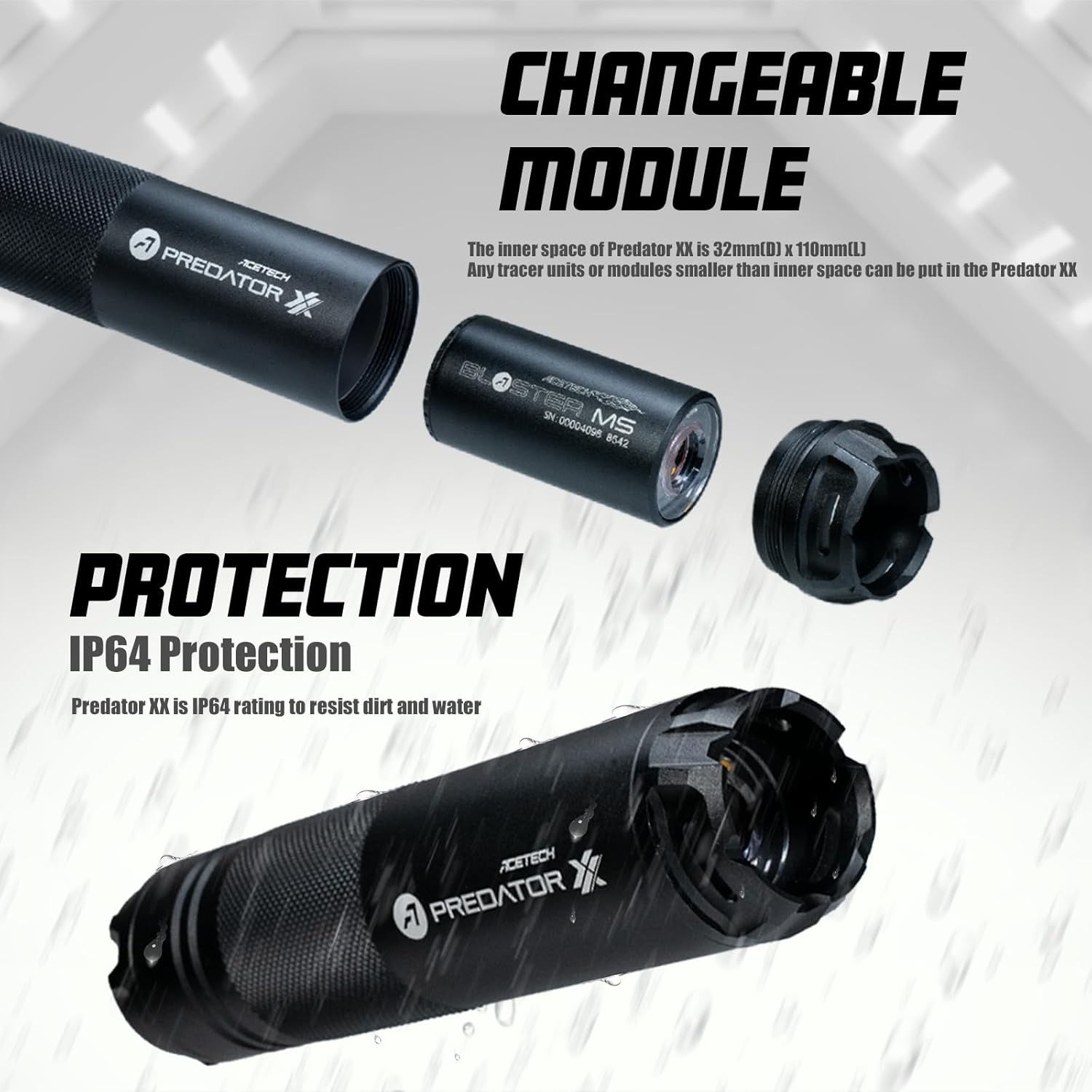 ACETECH Airsoft Riffle Tracer Unit Predator XX 14mm CCW Negative Thread Glow in The Dark BB LED Lighting Effect