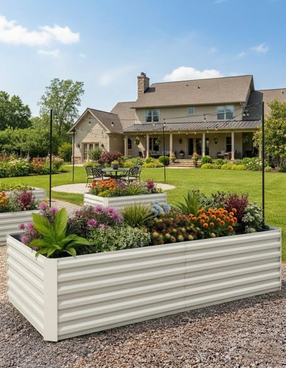 IDEALHOUSE 6x3x2 Ft Galvanized Metal Raised Garden Bed, 24-Inch Tall Heavy Duty Planter Box for Vegetables, Herbs & Flowers, Rust-Resistant Outdoor Gardening Bed, Beige