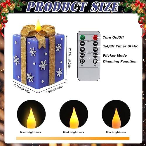 Miniatura 2 de Velas de Navidad sin llama que funcionan con pilas, caja de regalo pintada a mano azul con forma de cera real parpadeante, velas LED eléctricas con