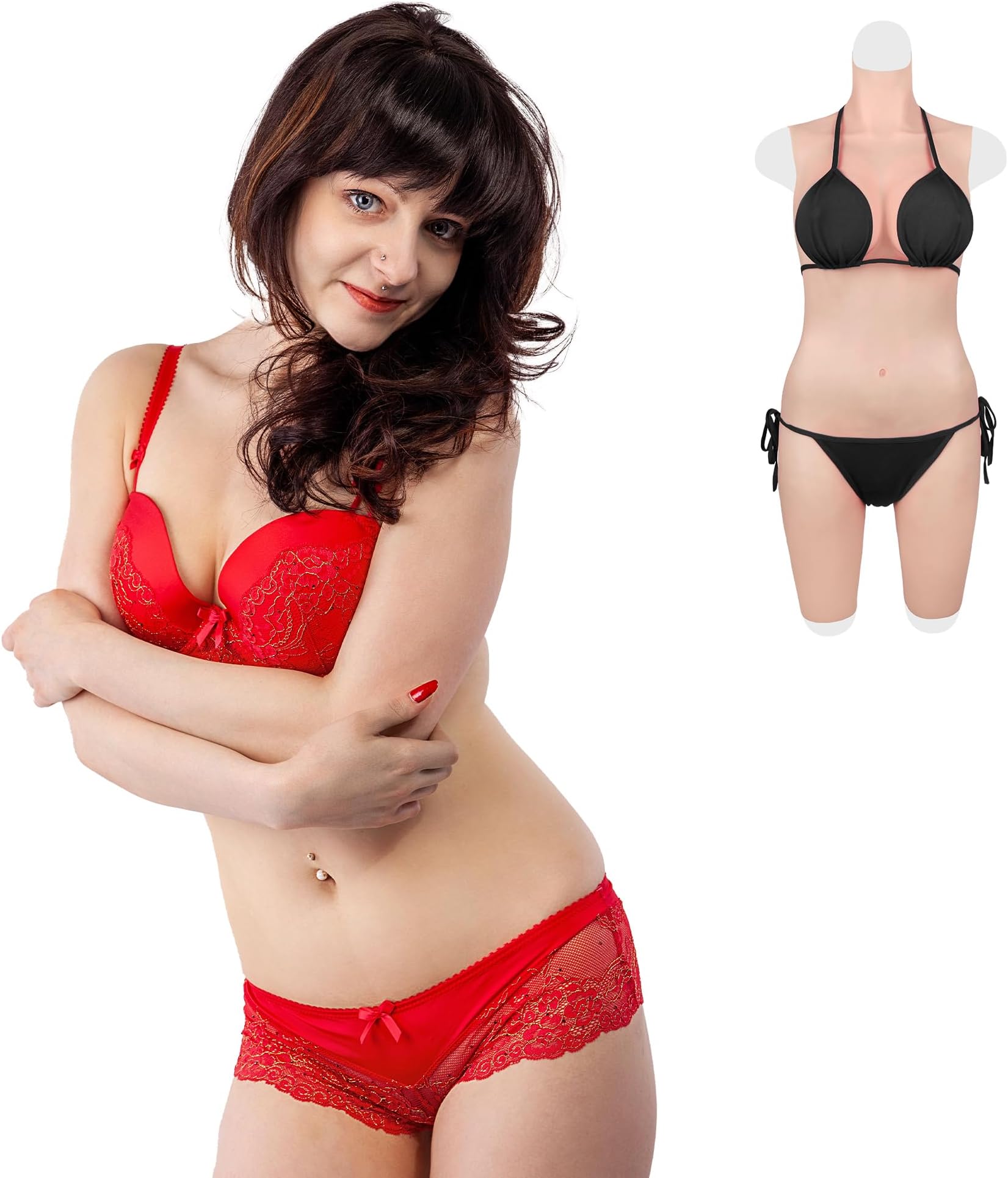 Minaky Silicone Bodysuit D Cup Silicone Breastplate Three-point Length Crossdresser Body Suit Fake Boobs for Female