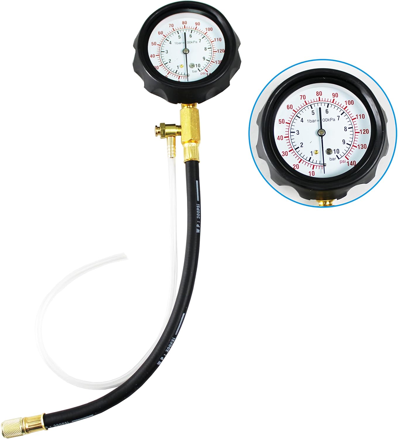 HFS (R Fuel Injection Pump Pressure Tester Gauge Kit, Car Gasoline Gas Fuel Oil Injector Test Manometer Tool Set 0-140PSI, Universal for Auto Truck SUV Motorcycle ATV RV