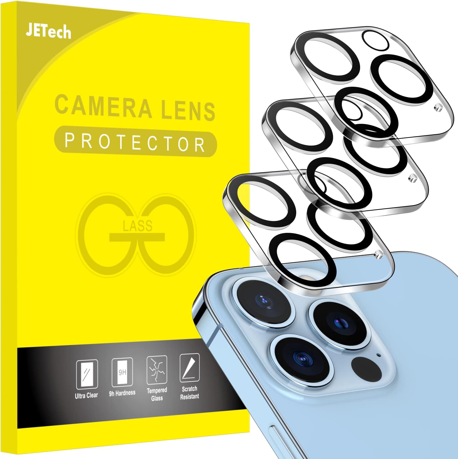 Camera Lens Protector for iPhone 13 Pro Max 6.7-Inch and iPhone 13 Pro 6.1-Inch, 9H Tempered Glass, HD Clear, Anti-Scratch, Case Friendly, Does Not Affect Night Shots, 3-Pack