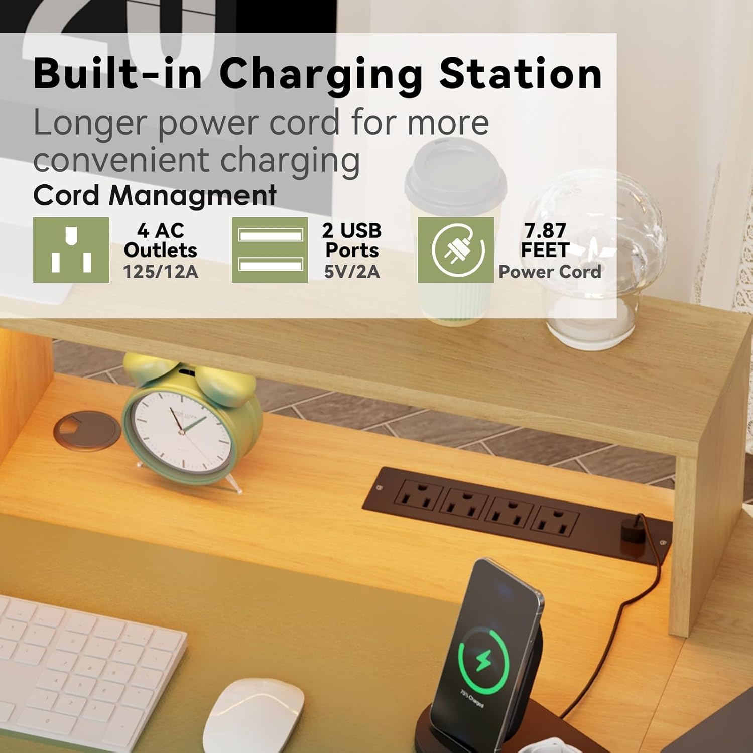 Fluted Executive Desk with File Drawers, 63" Fluted Home Office Desk with Lift Top, Gaming Desk, Charging Station, Sensor Lights, Wood Computer Table with Monitor Stand