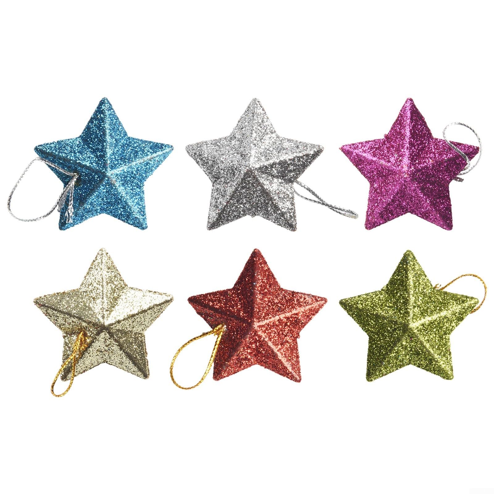Festive 6pcs Mini Star Decorations Perfect Hanging Accents for Christmas Trees (Colorful)